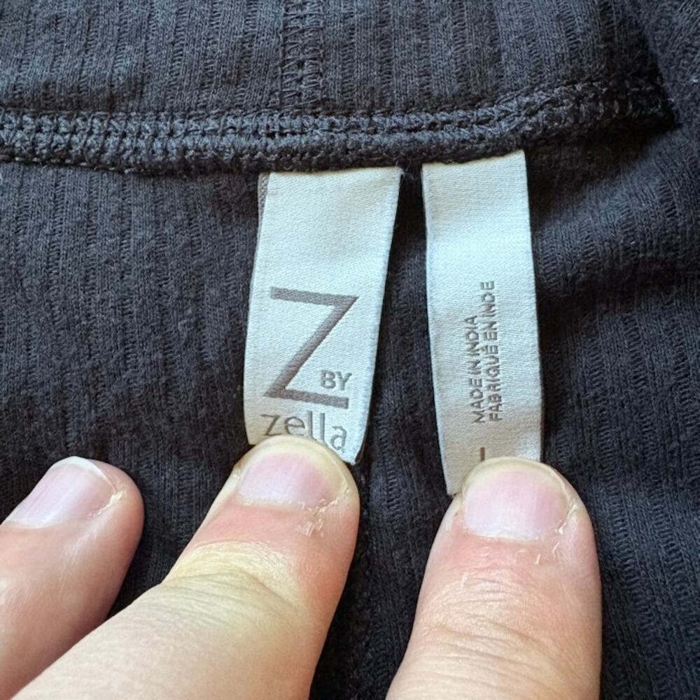 Z By Zella Size Large Black Open Front Cardigan Pockets Ribbed Knit Long Sleeve - Picture 2 of 7